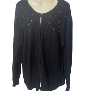 August Silk Woman 3X Knit Cardigan Sweater Black Long Sleeve Silk Luxury Preppy